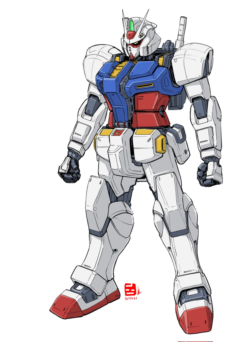 clenched_hands dated gundam highres looking_ahead mecha mobile_suit mobile_suit_gundam no_humans pravin_rao_santheran redesign robot rx-78-2 science_fiction solo v-fin white_background yellow_eyes