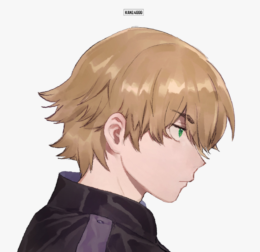 1boy brown_hair closed_eyes ema_yuzuru from_side frown gkrk89 green_eyes looking_away male_focus portrait profile short_hair simple_background solo white_background world_trigger