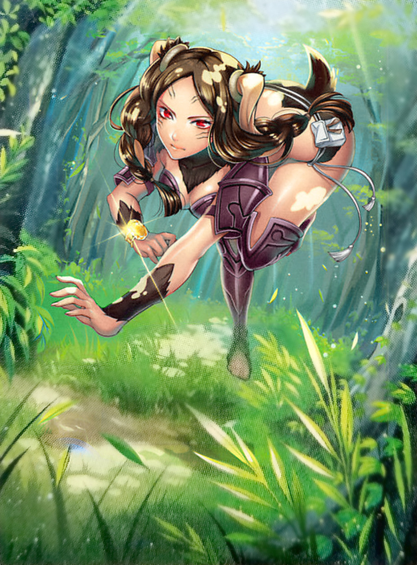 animal_ears breasts brown_hair female fire_emblem fire_emblem_awakening fire_emblem_cipher grass highres large_breasts matsurika_youko official_art panne_(fire_emblem) rabbit rabbit_ears rabbit_girl rabbit_tail red_eyes tail thighs third-party_source