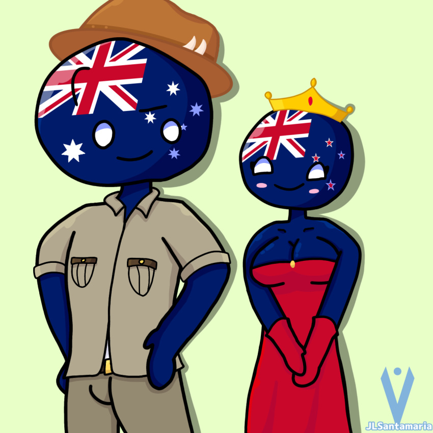 1boy 1boy1girl 1girls australia_(countryhumans) blush bulge countryhumans countryhumans_girl crown heterosexual jlsantamaria new_zealand_(countryhumans) queen straight tagme