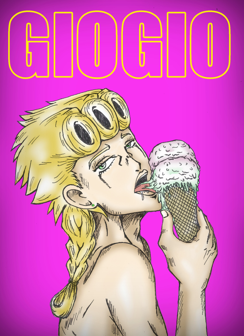 anime_style giorno_giovanna ice_cream jojo's_bizarre_adventure jojo_pose jojo_reference licking pretty_boy sensual sexy