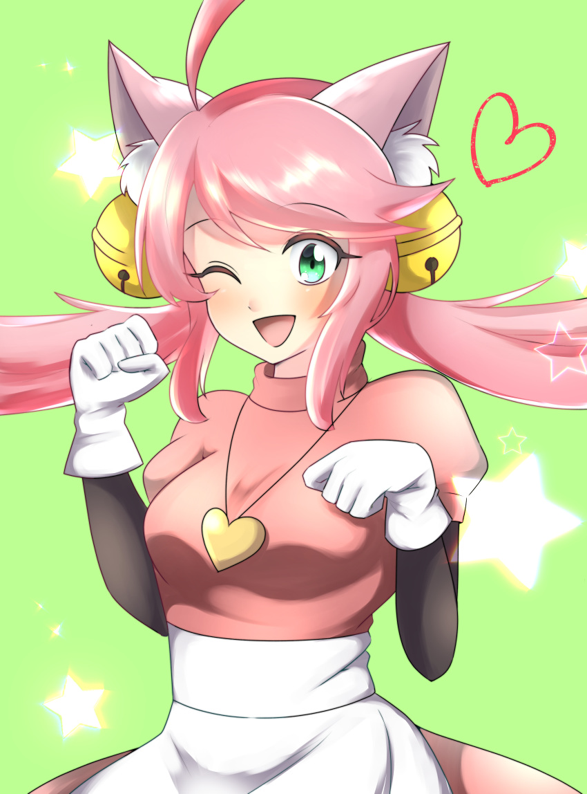 absurdres animal_ears bells cat_ears female gloves green_eyes highres mad_mew_mew magical_girl oerba_yun_fang pink_hair undertale white_gloves wink