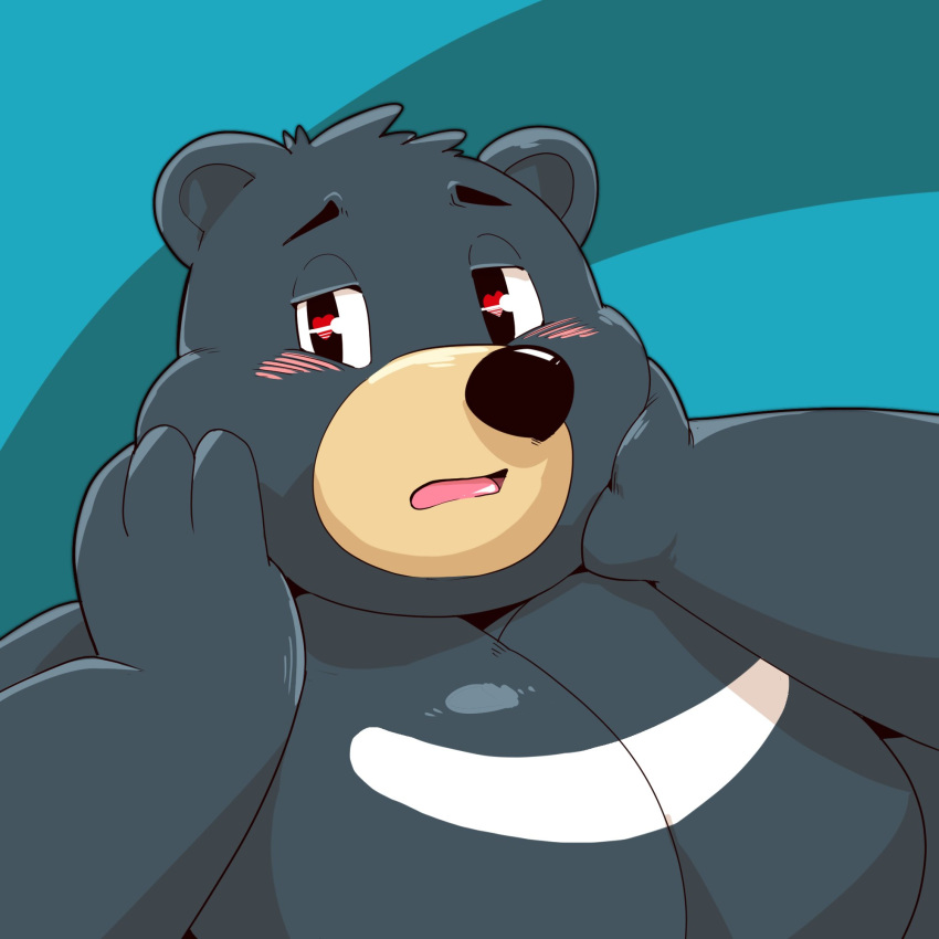 1:1 2019 anthro bandabi bear black_bear black_body black_fur blush fur hi_res humanoid_hands jumperbear male mammal moobs moon_bear olympics overweight overweight_anthro overweight_male solo ursine