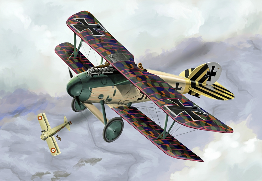 aircraft albatross_d.v biplane clouds flying gyan_(akenosuisei) military original smoke world_war_i