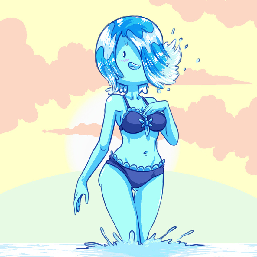 1:1 2015 adventure_time bikini blue_hair blush cartoon_network clothed clothing cloud elemental_creature elemental_humanoid female goo_hair hair hi_res humanoid liquid_hair looking_at_viewer navel not_furry nymph one_eye_closed open_mouth outside plagueofgripes pseudo_hair sea sky smile solo sun swimwear topless unnamed_water_nymph_(at) water water_creature water_humanoid water_nymph wink