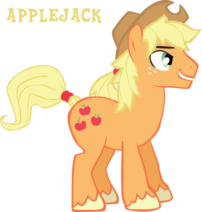 alpha_channel applejack_(mlp) blonde_hair clothing cutie_mark digital_media_(artwork) earth_pony english_text equid equine feral friendship_is_magic ftm_crossgender full-length_portrait green_eyes hair hasbro hat hat_only headgear headgear_only headwear headwear_only hi_res horse male mammal mostly_nude my_little_pony name_badge pony portrait rule_63 side_view simple_background solo tail text transparent_background trotsworth vector