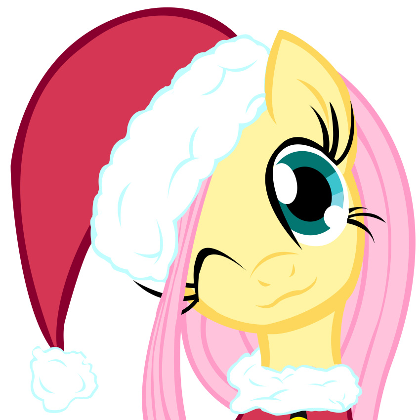 1:1 absurd_res alpha_channel christmas christmas_clothing christmas_headwear clothing demonbarber92 equid equine female fluttershy_(mlp) friendship_is_magic hair hasbro hat headgear headwear hi_res holidays horse leadhooves long_hair looking_at_viewer mammal my_little_pony one_eye_closed pink_hair pony santa_hat shelltoontv simple_background smile solo transparent_background wink yellow_body