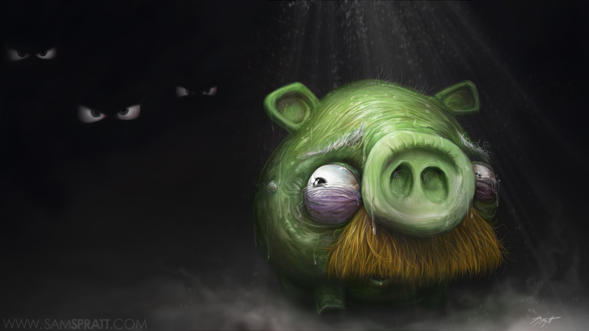 16:9 4_legs ambiguous_gender ambiguous_species angry_birds avian being_watched bird creepy dark domestic_pig facial_hair feral green_body green_skin group half-closed_eyes hi_res looking_at_another male mammal moustache narrowed_eyes old pig_(angry_birds) rovio_entertainment sam_spratt scared sega shower snout solo_focus spotlight suid suina sus_(pig) wallpaper widescreen