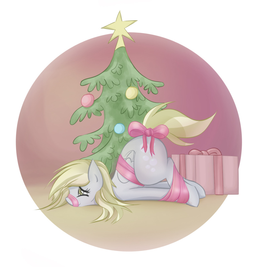 2012 amber_eyes blonde_hair bound christmas christmas_star christmas_tree christmas_tree_topper cutie_mark derpy_hooves equid equine feathered_wings feathers female feral friendship_is_magic fur gift grey_body grey_feathers grey_fur hair hasbro holidays inside mammal my_little_pony mythological_creature mythological_equine mythology pegasus plant ribbons smile solo star submissive submissive_female tail tree v-invidia wings