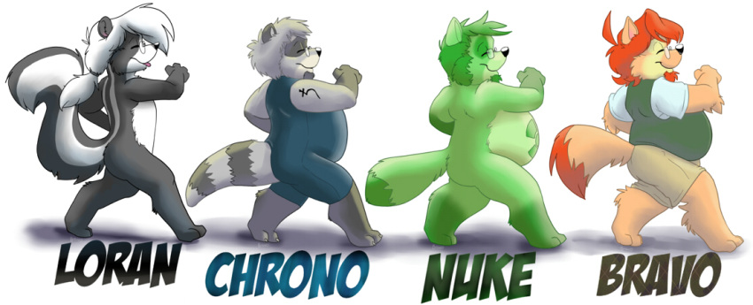 anthro bravo bravo_(character) canid canine group male mammal mephitid nude nuke_(character) overweight procyonid raccoon raccoon_dog skunk tanuki