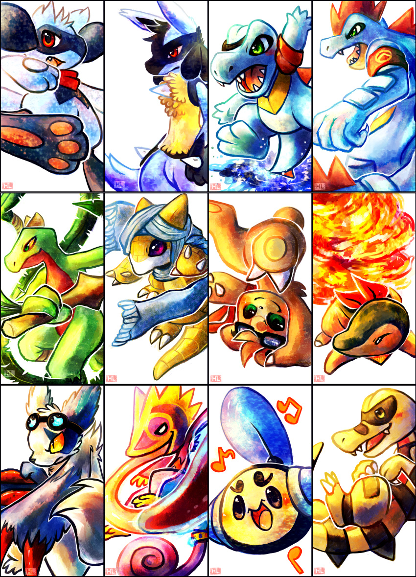 absurd_res alternate_color ambiguous_gender anthro blue_body blue_fur blue_markings blue_skin brown_body brown_fur canid canine claws crocodilian cyndaquil digital_media_(artwork) eyewear feral feraligatr fire fur generation_1_pokemon generation_2_pokemon generation_3_pokemon generation_4_pokemon generation_5_pokemon goggles green_body green_eyes group grovyle haychel hi_res kecleon krokorok leaf leon_(haychel) long_tongue lucario mammal markings nintendo orange_eyes pokemon pokemon_(species) purple_body purple_eyes purple_kecleon_(character) red_eyes reptile riolu sandshrew scalie scarf shiny_pokemon tail teddiursa tongue totodile tympole vagus_(haychel) water white_body white_eyes white_fur yellow_body zangoose