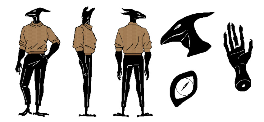 anthro avian beak bird black_body brown_clothing brown_shirt brown_topwear clothed clothing corvid corvus_(genus) crow digital_media_(artwork) hi_res male mammal mertvykhcrows oliver_(mertvykhcrows) oscine passerine shirt solo topwear