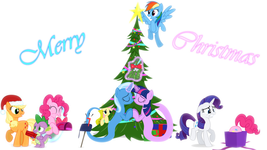 16:9 alternate_species applejack_(mlp) blue_body blue_feathers blue_fur blush bottle christmas christmas_clothing christmas_headwear christmas_star christmas_tree christmas_tree_topper clothing container dragon earth_pony equid equine feathered_wings feathers female female/female fluttershy_(mlp) friendship_is_magic fur genie gift group hair hasbro hat headgear headwear hi_res holidays horn horse kissing kissing_bough male mammal mistletoe multicolored_hair my_little_pony mythological_creature mythological_equine mythological_scalie mythology navitaserussirus pegasus pinkie_pie_(mlp) plant pony portal purple_body purple_fur purple_hair rainbow_dash_(mlp) rainbow_hair rarity_(mlp) santa_hat scalie smile spike_(mlp) tail tree trixie_(mlp) twilight_sparkle_(mlp) two_tone_hair unicorn widescreen wings