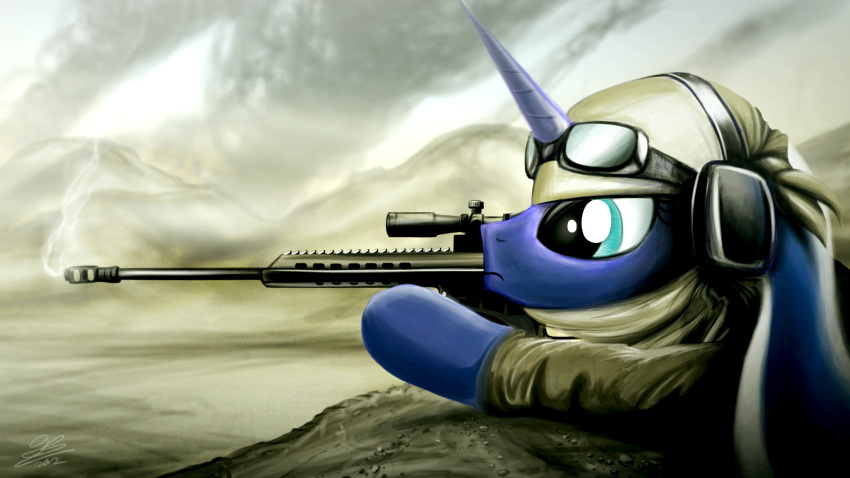 16:9 battlefield_(series) battlefield_3 blue_eyes clothing day dori-to earmuffs electronic_arts electronics equid equine female friendship_is_magic fur gun hair hasbro headphones hi_res horn mammal muzzle_brake my_little_pony mythological_creature mythological_equine mythology outside princess_luna_(mlp) ranged_weapon rifle scope signature sky sniper_rifle solo unicorn weapon widescreen