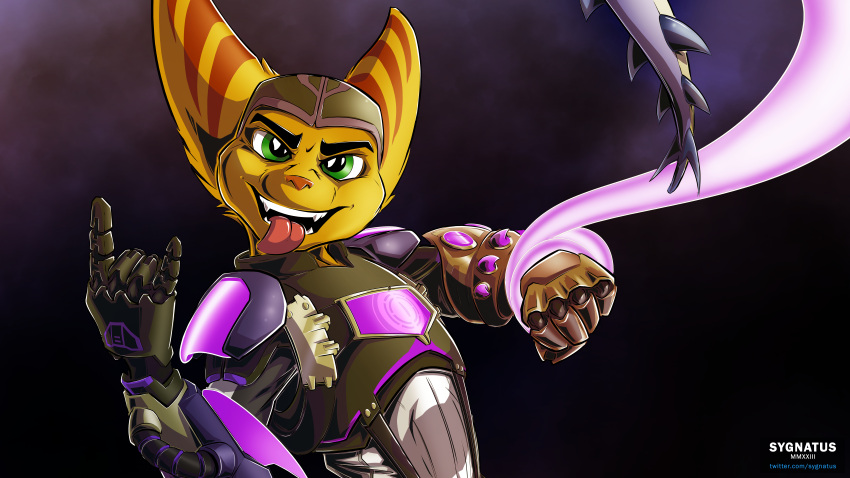 absurd_res anthro armor boots clothed clothing footwear gloves handwear hi_res lombax male mammal nether_beast ratchet_(ratchet_and_clank) ratchet_and_clank solo sony_corporation sony_interactive_entertainment sygnatus