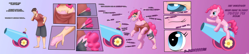 absurd_res after_transformation barefoot biped_to_quadruped brown_hair closed_eyes clothing confusion cutie_mark diethyl english_text equid equine falling_on_all_fours feet feral friendship_is_magic fur gender_transformation growth hair hair_growth half-closed_eyes hasbro hi_res hoof_growth hooves horse human human_to_feral hypnosis hypnotic_eyes identity_death long_image mammal mane mid_transformation mind_control mtf_transformation my_little_pony narrowed_eyes oversized_clothing oversized_shirt oversized_topwear party_cannon pink_body pink_fur pink_hair pink_tail pinkie_pie_(mlp) pony reality_shift ringed_eyes shirt shrinking size_transformation smile solo species_transformation tail tail_burst tail_tenting takeover text tf_into_fictional_character topwear torn_clothing transformation transformation_sequence unwilling_to_willing wide_image