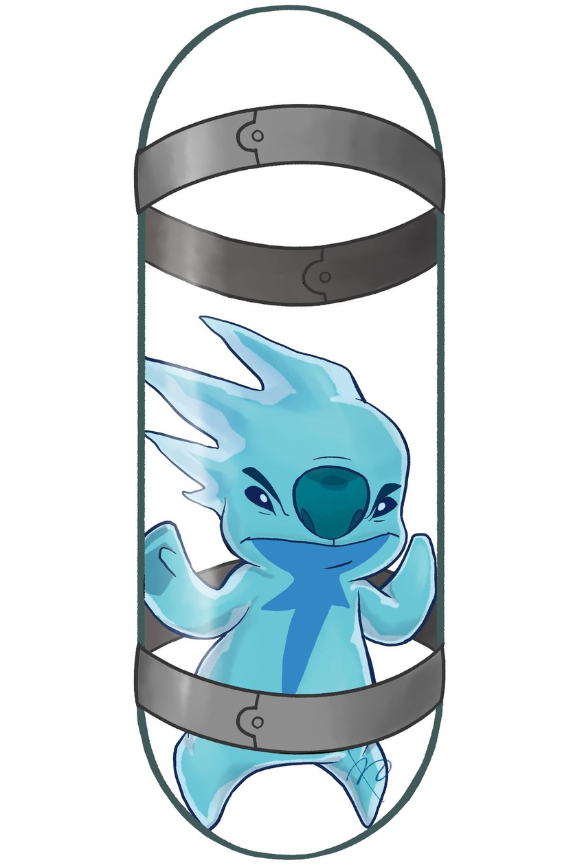 2019 against_surface alien angry blue_body blue_eyes blue_nose capsule captured container disney experiment_(lilo_and_stitch) hi_res icy_body lilo_and_stitch mxst16344 on_glass signature simple_background slushy_(lilo_and_stitch) solo white_background