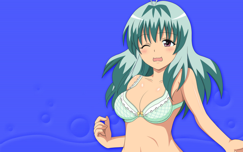 blush bra breasts female female green_hair highres lingerie long_hair run_elsie_jewelria solo to_love-ru toloveru underwear wallpaper