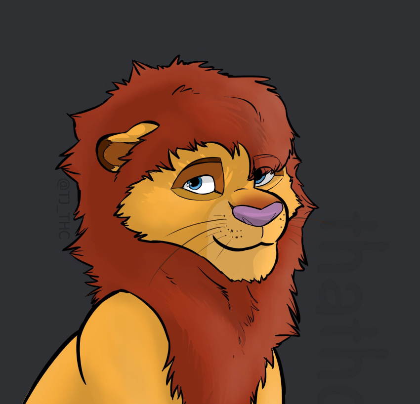 absurd_res capitoline_ranch colored felid feral fur hi_res lion male mammal mane pantherine shaded simple_background sitting solo tab_(thathornycat) thathornycat