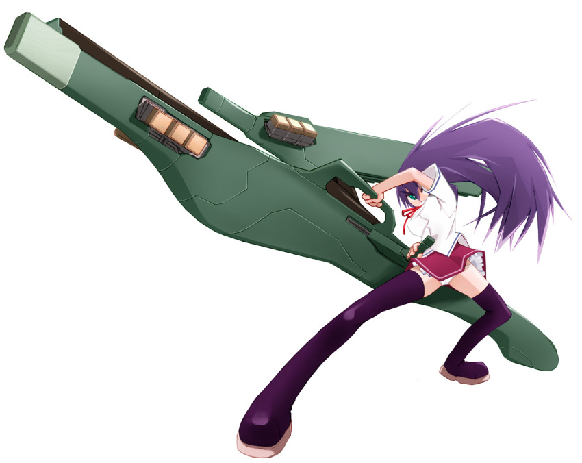 copyright_request female gun huge_weapon long_hair miito_shido panties purple_hair school_uniform solo thighhighs underwear weapon