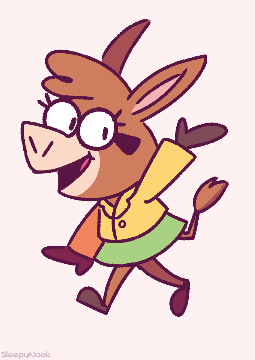 anthro asinus baba_looey black_eyes brown_body brown_hair donkey equid equine eyelashes eyewear female glasses hair hanna-barbera hi_res jellystone_(hbo_max) long_ears mammal open_mouth open_smile sleepynook smile solo tan_body the_quick_draw_mcgraw_show tongue toony walking