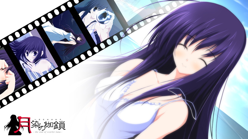 dress long_hair nazo_no_shoujo purple_hair tsukinon tsukisome_no_kasa