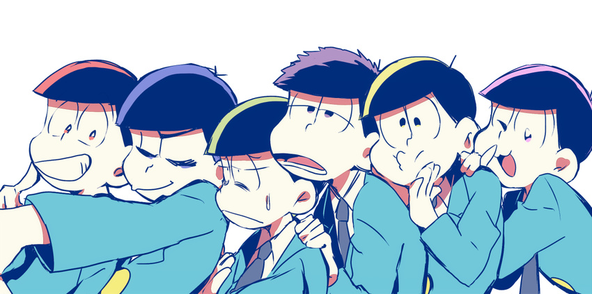 6+boys :t ;3 bad_id bad_twitter_id black_hair brothers chokota closed_eyes formal jitome male_focus matsuno_choromatsu matsuno_ichimatsu matsuno_jyushimatsu matsuno_karamatsu matsuno_osomatsu matsuno_todomatsu messy_hair multiple_boys one_eye_closed osomatsu-kun osomatsu-san osomatsu_(series) sextuplets siblings simple_background smile suit sweatdrop upper_body wall-eyed white_background