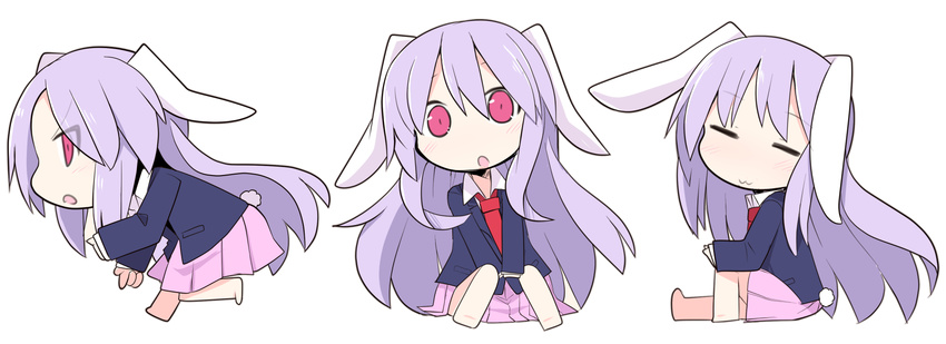 :3 animal_ears chibi commentary_request female highres ladfa long_hair multiple_views purple_hair rabbit_ears red_eyes reisen_udongein_inaba smile t_t touhou walking