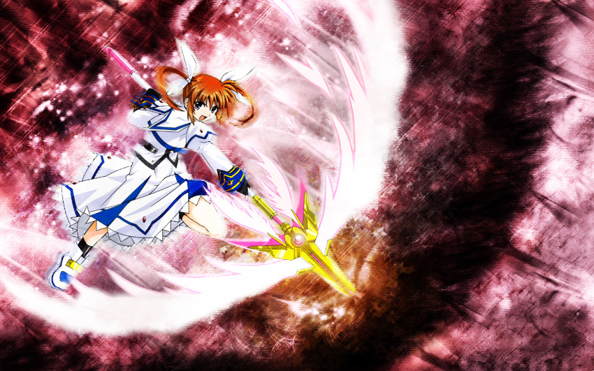 energy_wings female fingerless_gloves gloves lyrical_nanoha magical_girl mahou_shoujo_lyrical_nanoha mahou_shoujo_lyrical_nanoha_a's photoshop_(medium) purple_eyes raising_heart raising_heart_(exelion_mode) red_hair solo takamachi_nanoha takamachi_nanoha_(sacred_mode) twintails wings