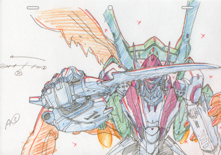 alien animation_paper artist_request color_trace highres knife macross macross_frontier macross_frontier:_itsuwari_no_utahime mecha no_humans production_art robot s.m.s. tornado_pack vajra_(macross) variable_fighter vf-25