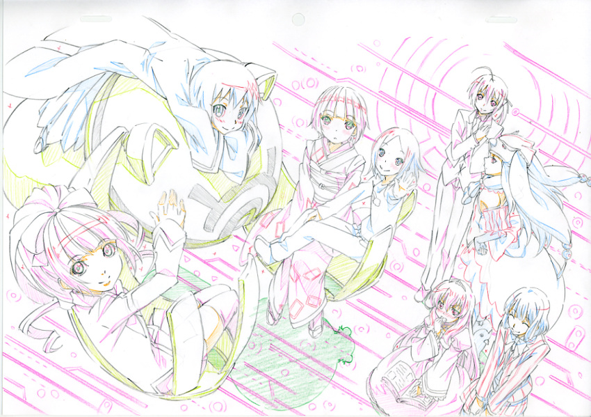 6+girls ahoge aiba_ruri colored_pencil_(medium) commentary_request crossover dalian dantalian_no_shoka ikoku_meiro_no_croisee kaga_rin kamisama_dolls konoe_subaru kuga_utao kukuri_(kamisama_dolls) mawaru_penguindrum mayo_chiki! multiple_girls nanami_haruka photoshop_(medium) princess_of_the_crystal sacred_seven season_connection sey smile takakura_himari traditional_media usagi_drop uta_no_prince-sama yune_(ikoku_meiro_no_croisee)