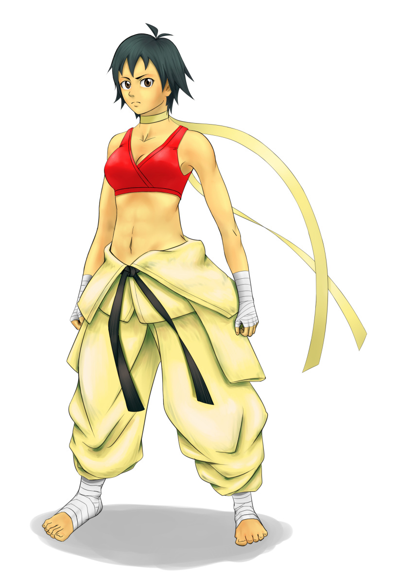 absurdres arms bandage bandages black_hair brown_eyes capcom dougi hachimaki headband highres karate_gi makoto makoto_(street_fighter) navel short_hair stomach street_fighter street_fighter_iii street_fighter_iii:_3rd_strike street_fighter_iv