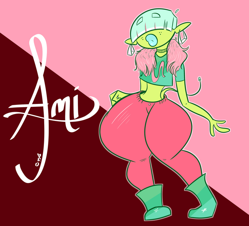 absurd_res alien ami_(disambiguation) ass big_butt digital_media_(artwork) eyebrows freckles hi_res lips not_furry ota_(artist) outline restricted_palette solo thick_eyebrows thick_lips wide_hips