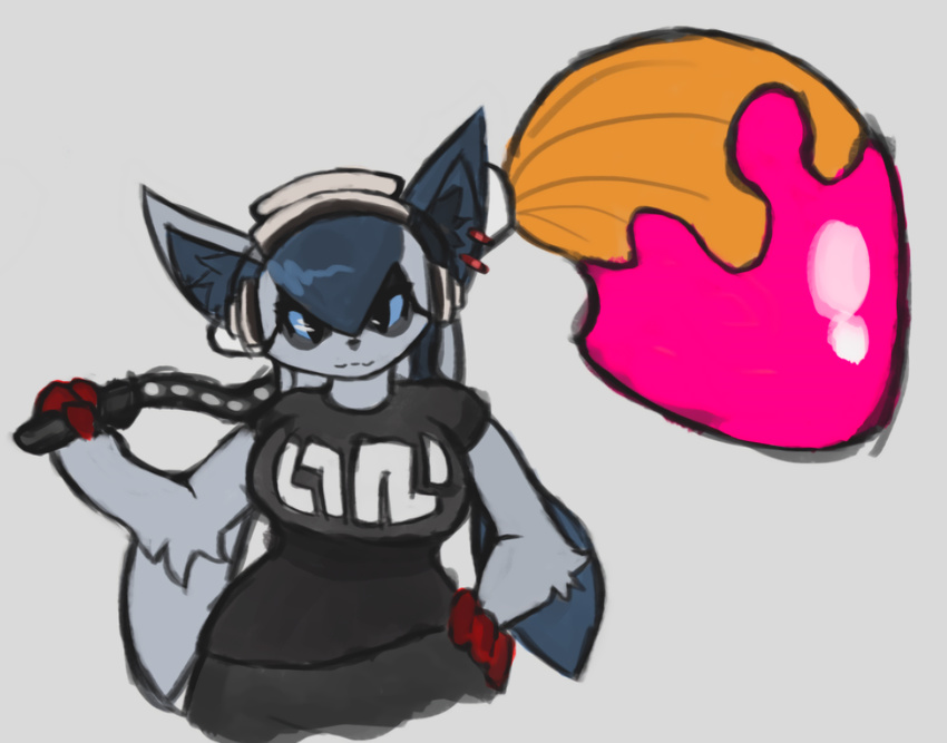 anthro big_breasts bottomwear breasts cat_ferret claws clothing ear_piercing electronics fan_character felinearts female fur hair headphones herpestid hi_res inkbrush long_hair mammal nintendo pants piercing slightly_chubby solo splatoon yoko_(ripperreptillian)