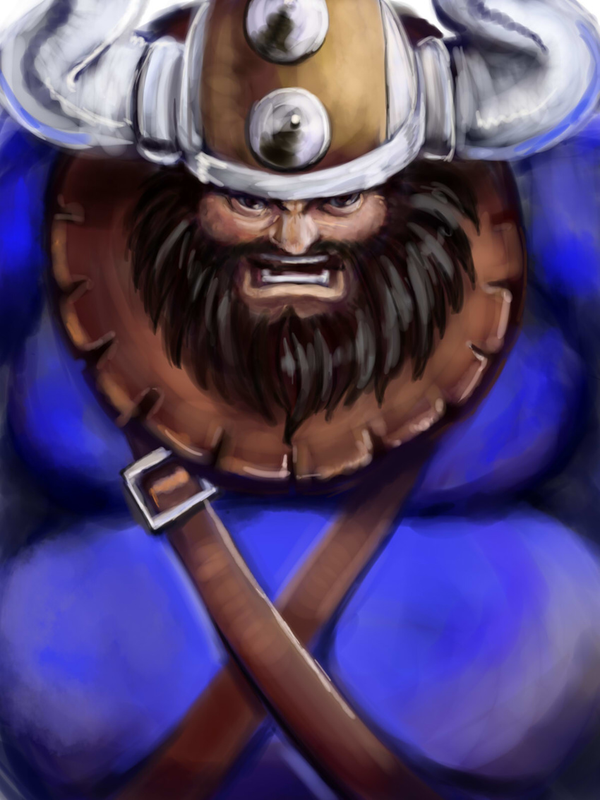 1boy beard black_hair commentary_request erick_(world_heroes) facial_hair fake_horns helmet highres horned_helmet horns male_focus manly snk solo viking world_heroes yatai_no_thito