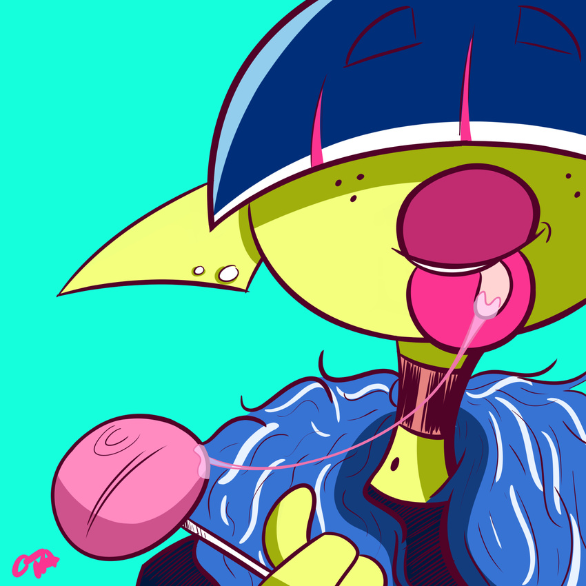 1:1 alien ami_(disambiguation) bodily_fluids candy dessert drooling female food freckles hi_res holding_candy holding_food holding_lollipop holding_object lips lollipop not_furry ota_(artist) saliva solo thick_lips