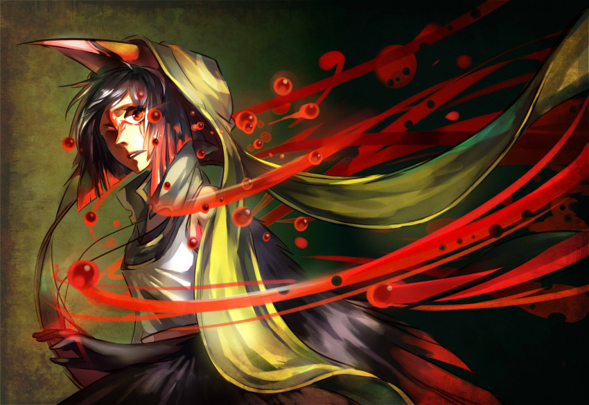 black_hair blood bob_cut commentary_request female h2so4kancel highres hood pixiv_fantasia pixiv_fantasia_5 red_eyes solo