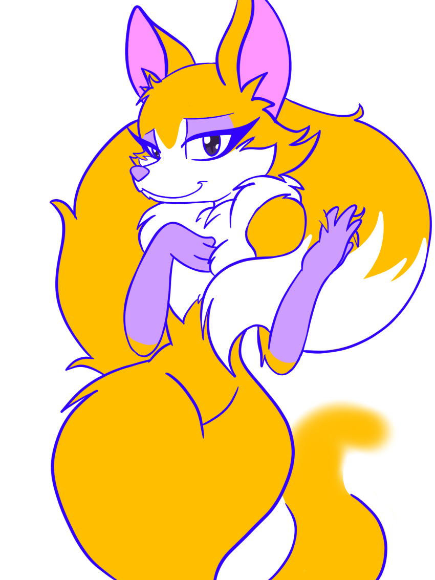 3:4 alpha_channel anthro canid canine female fox fox_spirit_(rabbit) fur ghost hi_res mammal orange_body orange_fur outline purple_eyes rabbit_(video_game) shinkaku simple_background smile solo spirit transparent_background