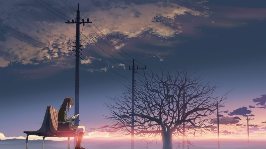 brown_hair byousoku_5_centimetre clouds possible_duplicate scenic shinkai_makoto shinohara_akari sky tree