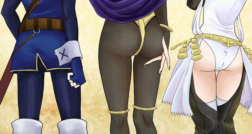 3girls ass fire_emblem fire_emblem:_kakusei gold lucina multiple_girls nintendo olivia_(fire_emblem) pantyhose tharja waist_down