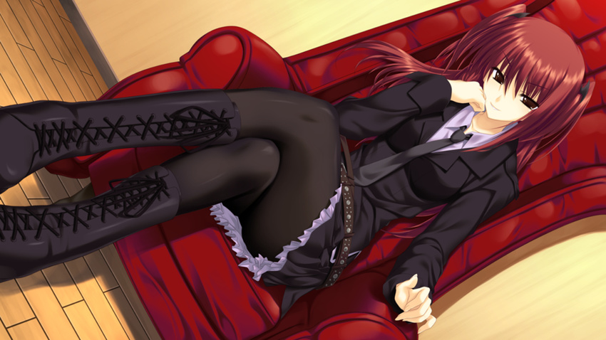 game_cg nanakase_yui nekonade_distortion pantyhose red_hair tie tsukinon