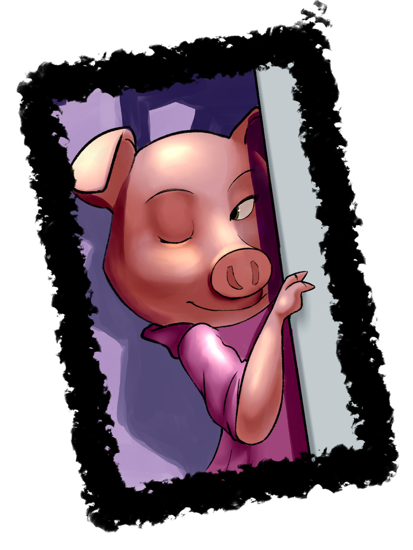 anthro brown_eyes clothing domestic_pig eyelashes female hi_res illumination_entertainment mammal one_eye_closed rosita_(sing) sing_(movie) smile solo suid suina sus_(pig) wink zigrock001