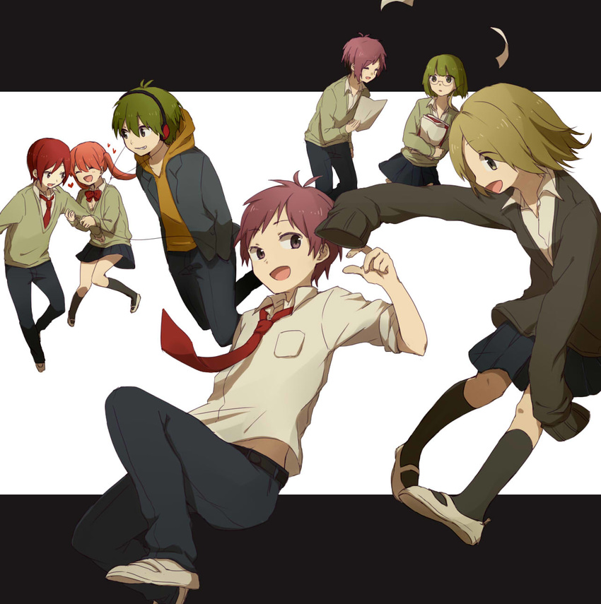 3girls 4boys ayasaki_remi bad_id bad_pixiv_id brown_hair glasses green_hair highres hori-san_to_miyamura-kun ishikawa_tooru iura_shuu katagiri_senior_high_school_uniform kouno_sakura long_hair multiple_boys multiple_girls pink_hair purple_hair red_hair school_uniform sengoku_kakeru short_hair smile sweater twintails vector_(wtshbkds_owkr) yanagi_akane yoshikawa_yuki_(hori-san_to_miyamura-kun)