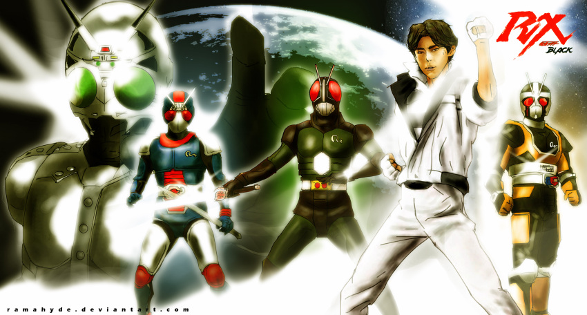 armor black blue dark gloves green_eyes kamen_rider moon red_eyes rx saber shadow_moon sword tagme weapon yellow