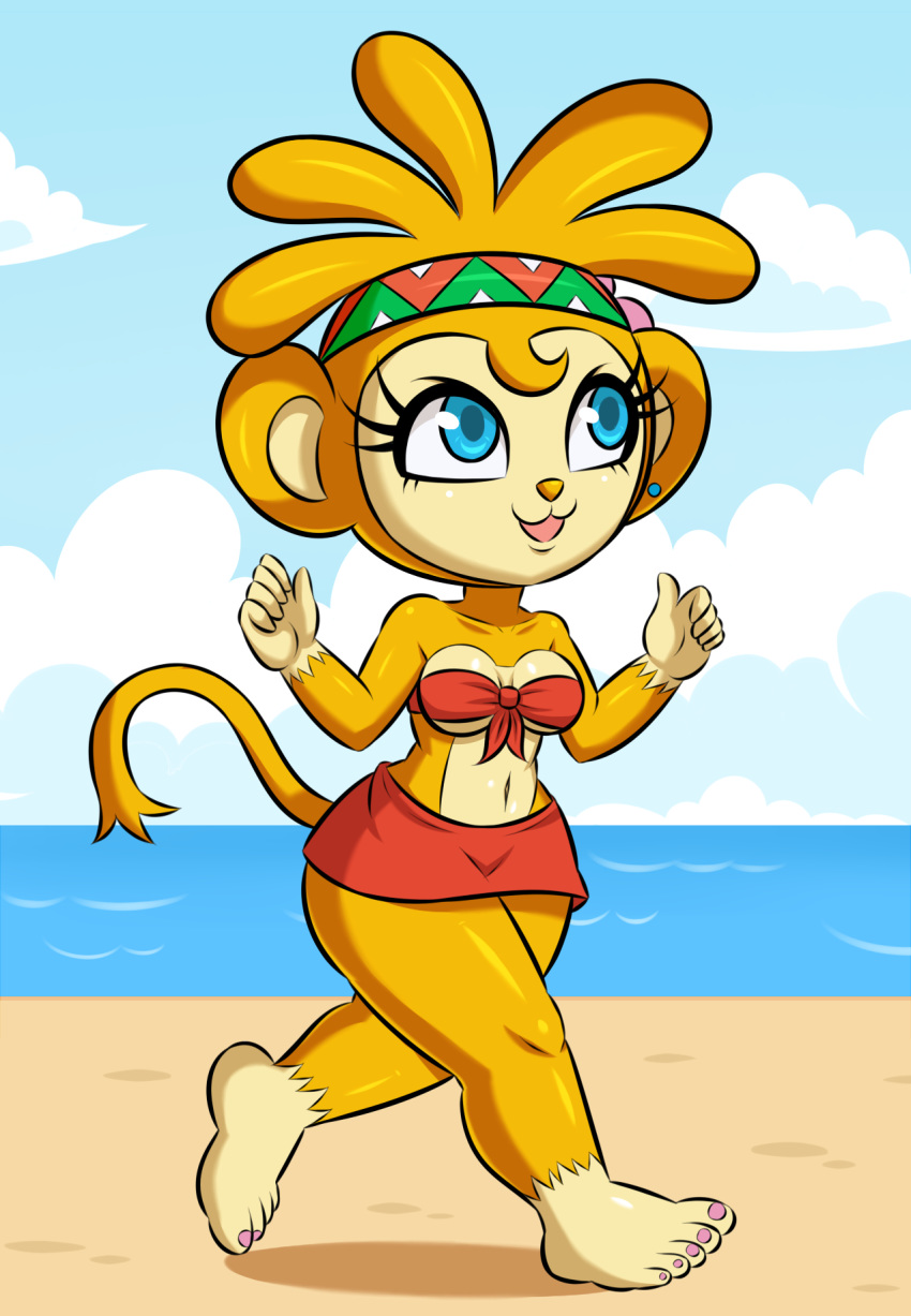 amiga anthro blue_eyes breasts clothing eyelashes feet female full-length_portrait haplorhine hi_res huitu_c mammal monkey portrait primate samba_de_amigo sega solo