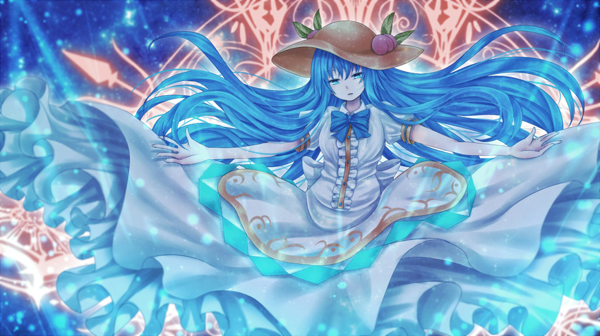 aru_gunsou blue_hair hat hinanawi_tenshi long_hair touhou