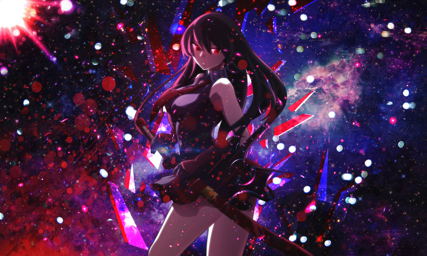 akame akame_ga_kill! black_hair long_hair photoshop red_eyes sword tagme_(artist) weapon