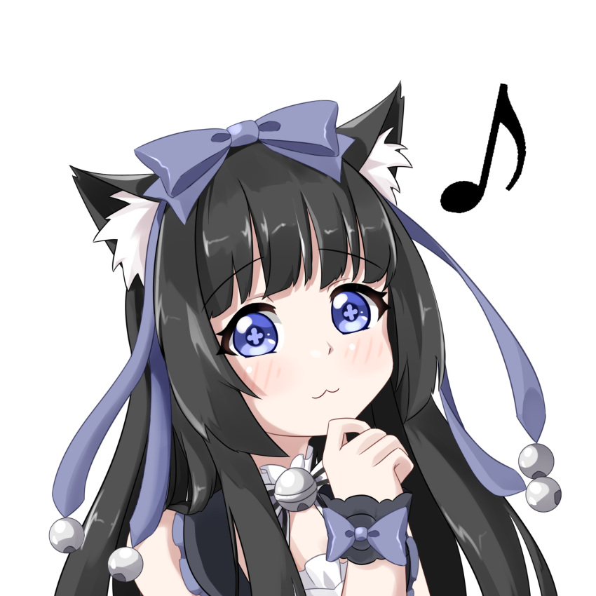 :3 black_hair blue_eyes female gothic_lolita highres lolita_fashion long_hair mao_xin'ai musical_note original portrait simple_background solo white_background