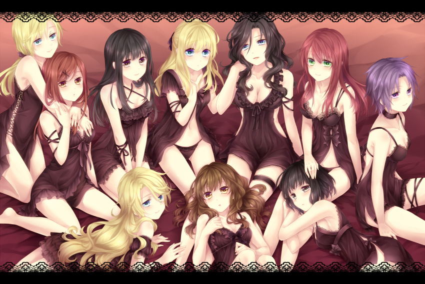 6+girls animification arm_at_side arm_pillow arm_ribbon arms_at_sides babydoll bad_id bad_pixiv_id bare_legs bare_shoulders barefoot bed_sheet bellatrix_lestrange between_legs black_babydoll black_bow black_choker black_hair black_panties black_ribbon blonde_hair blue_eyes blush bow breasts brown_eyes brown_hair cho_chang choker cleavage closed_mouth clothing_cutout collarbone commentary criss-cross_halter cross-laced_clothes detached_sleeves dress_bow fleur_delacour framed frills ginny_weasley green_eyes hair_between_eyes hair_ornament hair_ribbon hair_scrunchie hairclip half_updo halterneck hand_on_another's_arm hand_on_another's_head hand_on_own_chest harry_potter_(series) hermione_granger hug hug_from_behind lap_pillow lily_evans long_hair looking_at_viewer low_ponytail luna_lovegood lying medium_breasts messy_hair multiple_girls narcissa_malfoy navel nymphadora_tonks on_back on_side on_stomach open_mouth outstretched_leg pansy_parkinson panties parted_lips ponytail purple_eyes purple_hair red_hair ribbon scrunchie short_hair siblings side_cutout sisters sitting small_breasts smile spaghetti_strap straight_hair swept_bangs thigh_gap time_paradox tucking_hair underwear v_arms wariza wavy_hair wizarding_world x_hair_ornament yuuna_minato