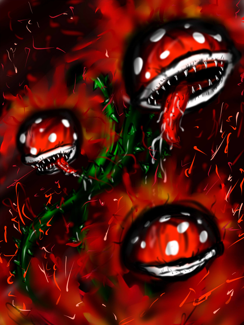 artist_request highres lava_piranha molten_rock monster nintendo no_humans paper_mario piranha_plant plant saliva sharp_teeth super_mario_bros. taikuu_misairu thorns tongue vines